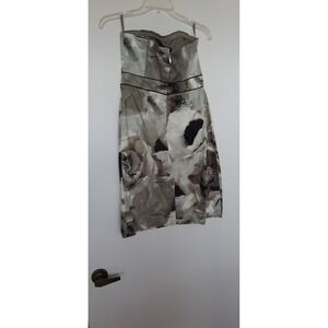 New York Company Floral Strapless Sheath Dress Size 4 Gray Black Beige